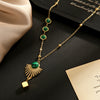 Wholesale Women's Geometric Gold Inlaid Titanium Steel Fan Pendant Necklace With Ochain