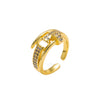 Wholesale Women's Geometric Gold Plated Copper Letter Studded Zircon Open Index Finger Ring Modern Minimalist Style