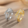 Wholesale Women's Geometric Gold Plated Copper Letter Studded Zircon Open Index Finger Ring Modern Minimalist Style