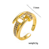 Wholesale Women's Geometric Gold Plated Copper Letter Studded Zircon Open Index Finger Ring Modern Minimalist Style