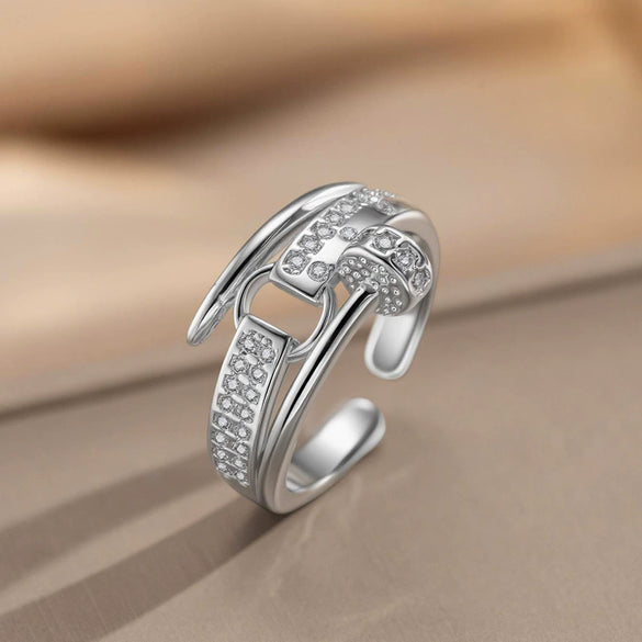 Wholesale Women's Geometric Gold Plated Copper Letter Studded Zircon Open Index Finger Ring Modern Minimalist Style