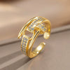 Wholesale Women's Geometric Gold Plated Copper Letter Studded Zircon Open Index Finger Ring Modern Minimalist Style