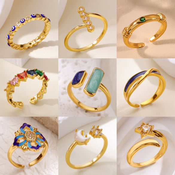 Wholesale Women's Geometric Gold Plated Copper Zircon Open Ring In Ins Style