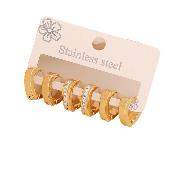 Wholesale Women's Geometric Gold Plated Rhinestone Plain Hoop Titanium Steel And Stainless Steel Earrings