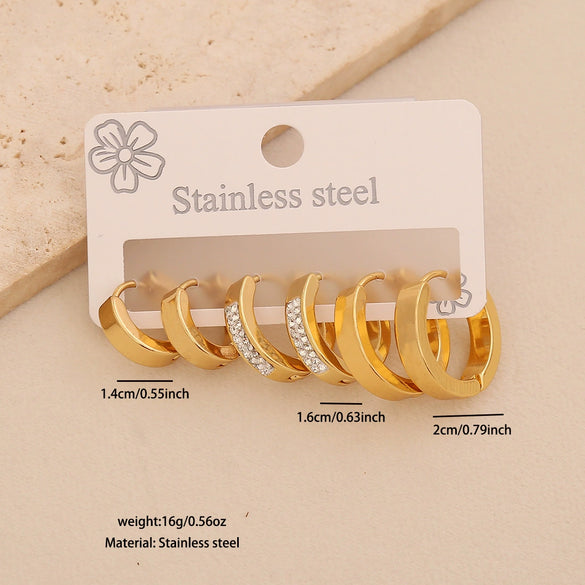 Wholesale Women's Geometric Gold Plated Rhinestone Plain Hoop Titanium Steel And Stainless Steel Earrings