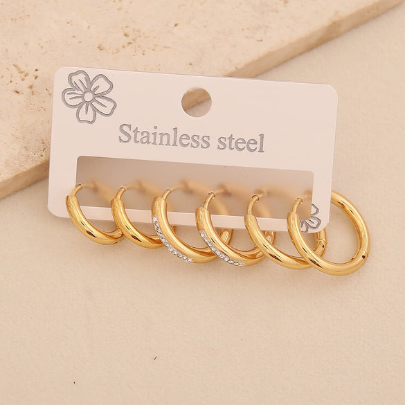 Wholesale Women's Geometric Gold Plated Rhinestone Plain Hoop Titanium Steel And Stainless Steel Earrings