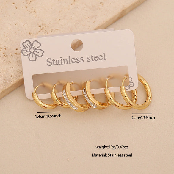 Wholesale Women's Geometric Gold Plated Rhinestone Plain Hoop Titanium Steel And Stainless Steel Earrings