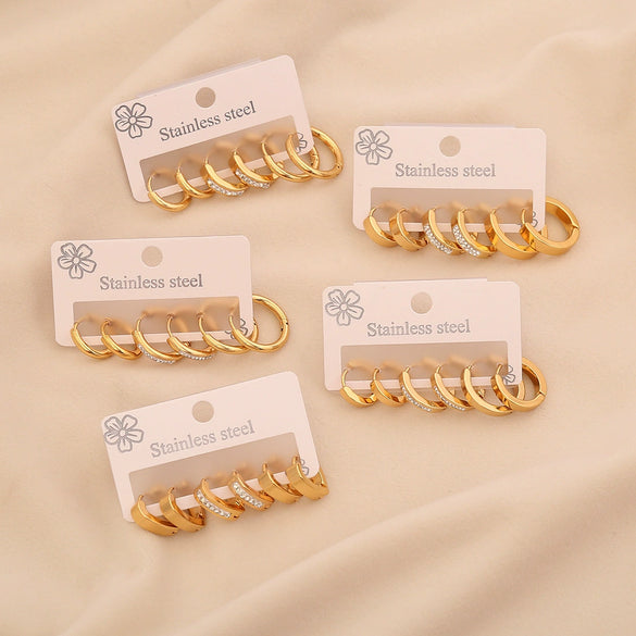 Wholesale Women's Geometric Gold Plated Rhinestone Plain Hoop Titanium Steel And Stainless Steel Earrings