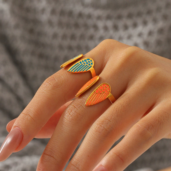 Wholesale Women's Geometric Gold Plated Stainless Steel Angel Wing Ring Jewelry Accessories