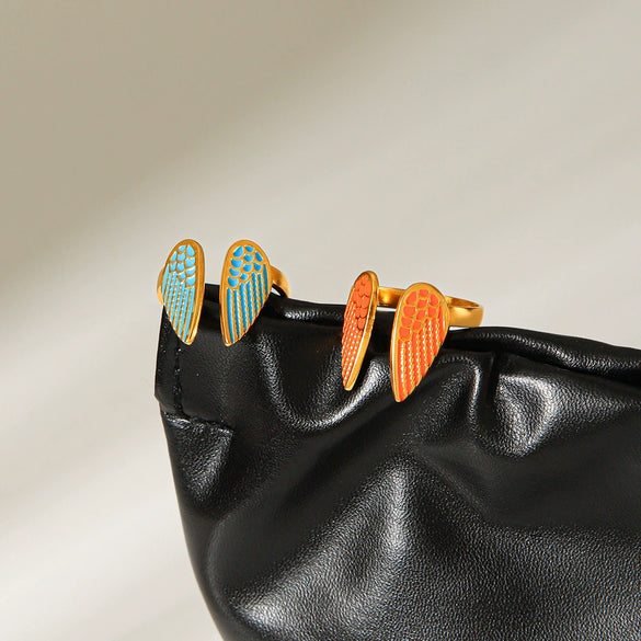 Wholesale Women's Geometric Gold Plated Stainless Steel Angel Wing Ring Jewelry Accessories