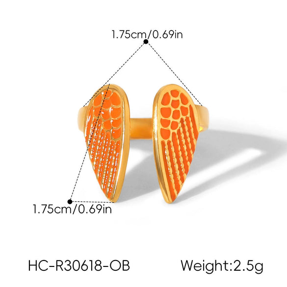 Wholesale Women's Geometric Gold Plated Stainless Steel Angel Wing Ring Jewelry Accessories