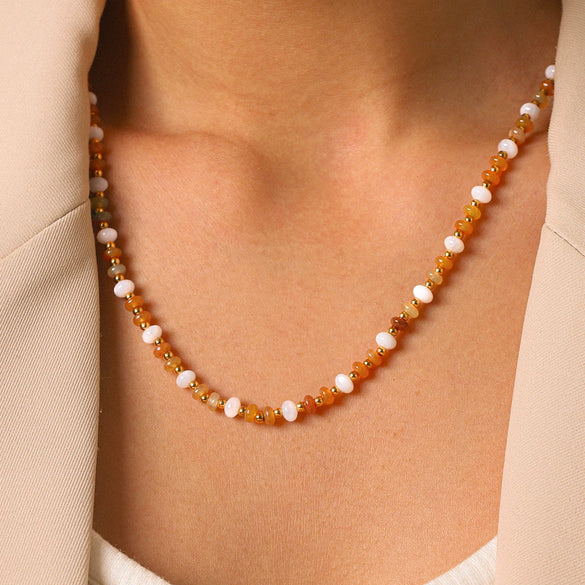 Wholesale Women's Geometric Gold Plated Stainless Steel Bead Chain Necklace