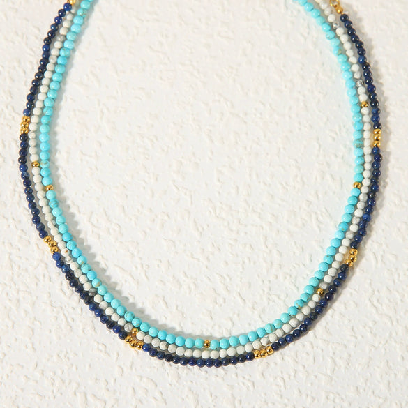 Wholesale Women's Geometric Gold Plated Stainless Steel Beaded Layered Necklace With Snake Chain