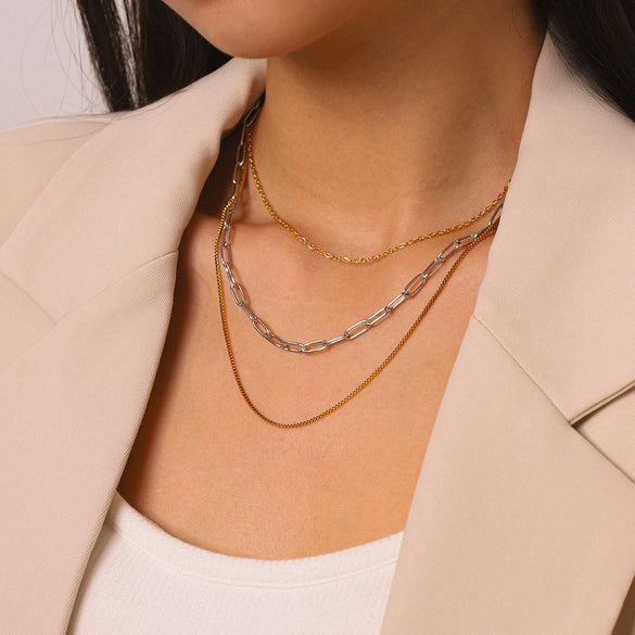 Wholesale Women's Geometric Gold Plated Stainless Steel Necklace