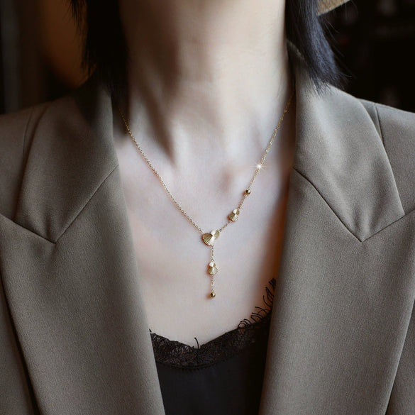 Wholesale Women's Geometric Goldpatterned Butterfly Tassel Clavicle Chain Titanium Steel Necklace With Real Gold Plating