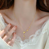 Wholesale Women's Geometric Goldpatterned Butterfly Tassel Clavicle Chain Titanium Steel Necklace With Real Gold Plating
