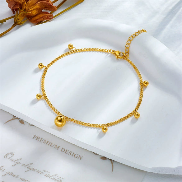 Wholesale Women's Geometric Goldplated Titanium Steel Ball Anklet Accessories