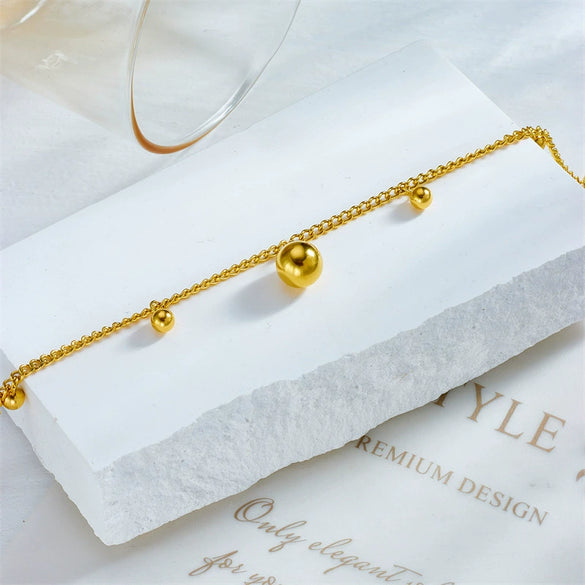 Wholesale Women's Geometric Goldplated Titanium Steel Ball Anklet Accessories