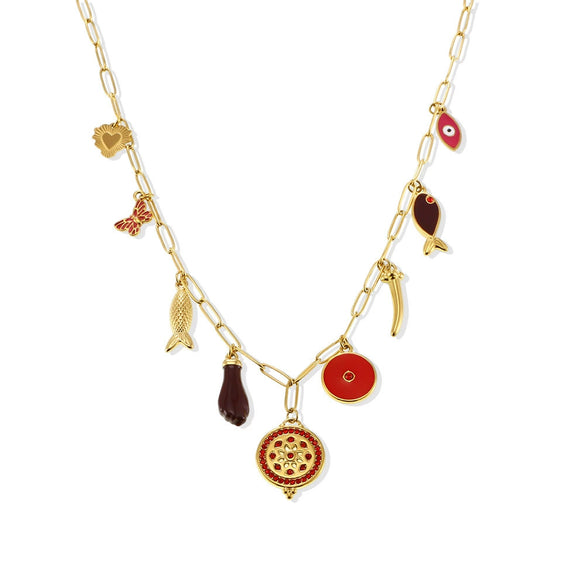 Wholesale Women's Geometric Goldplated Titanium Steel Ferris Wheel Ochain Round Zircon Necklace With Small Fish Eyes And Multiaccessories