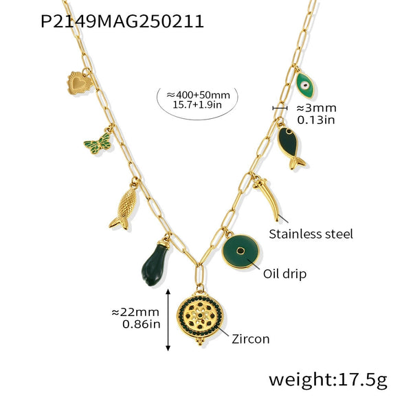 Wholesale Women's Geometric Goldplated Titanium Steel Ferris Wheel Ochain Round Zircon Necklace With Small Fish Eyes And Multiaccessories