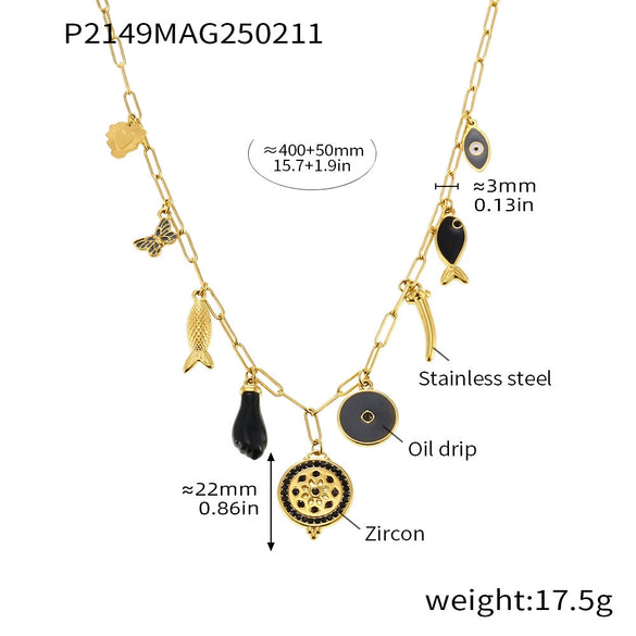 Wholesale Women's Geometric Goldplated Titanium Steel Ferris Wheel Ochain Round Zircon Necklace With Small Fish Eyes And Multiaccessories