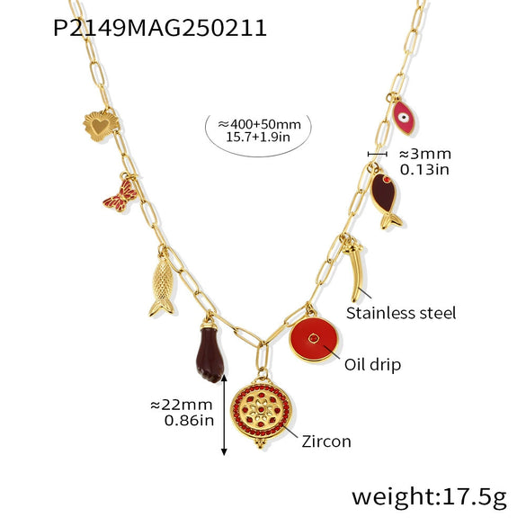 Wholesale Women's Geometric Goldplated Titanium Steel Ferris Wheel Ochain Round Zircon Necklace With Small Fish Eyes And Multiaccessories