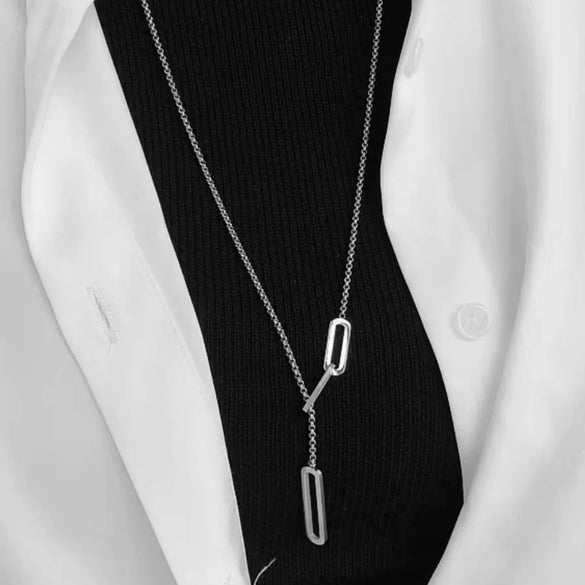 Wholesale Women's Geometric Goldplated Titanium Steel String Of Pearls Tassel Necklace Pendant Sweater Chain Accessories