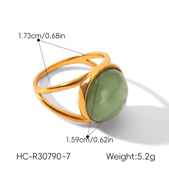 Wholesale Women's Geometric Green Aventurine Stone Ring Made Of Stainless Steel With Electroplating