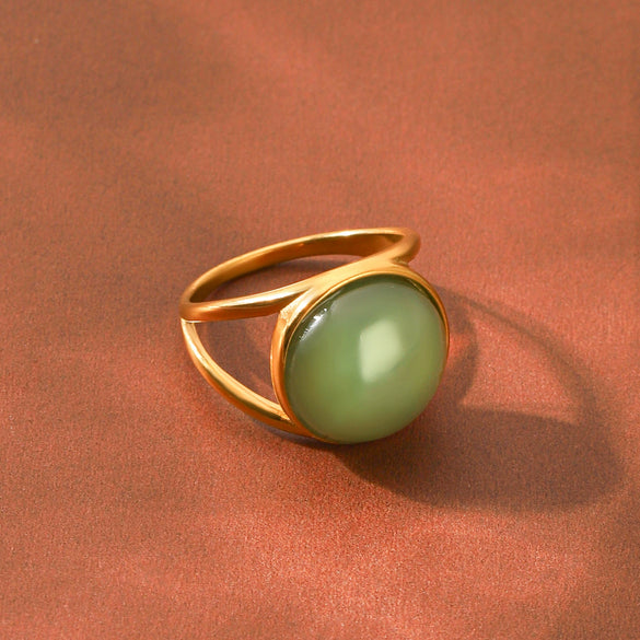 Wholesale Women's Geometric Green Aventurine Stone Ring Made Of Stainless Steel With Electroplating