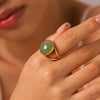 Wholesale Women's Geometric Green Aventurine Stone Ring Made Of Stainless Steel With Electroplating