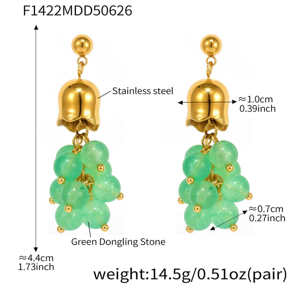 Wholesale Women's Geometric Green Aventurine Stone Tassel 316L Stainless Steel Electroplated Earrings