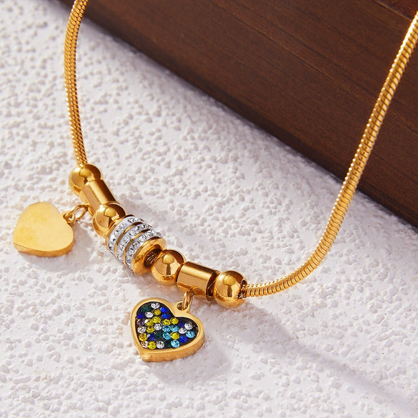 Wholesale Women's Geometric Heart Diamondencrusted 316L Stainless Steel 18K Gold Plated Love Bracelet Jewelry