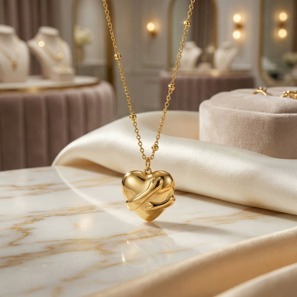 Wholesale Women's Geometric Heart Pendant Stainless Steel Goldplated Necklace