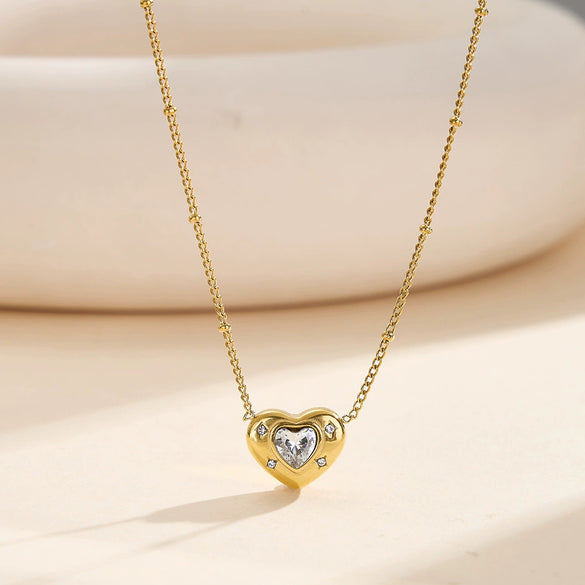 Wholesale Women's Geometric Heart Real Gold Electroplated Calendering Chain Necklace