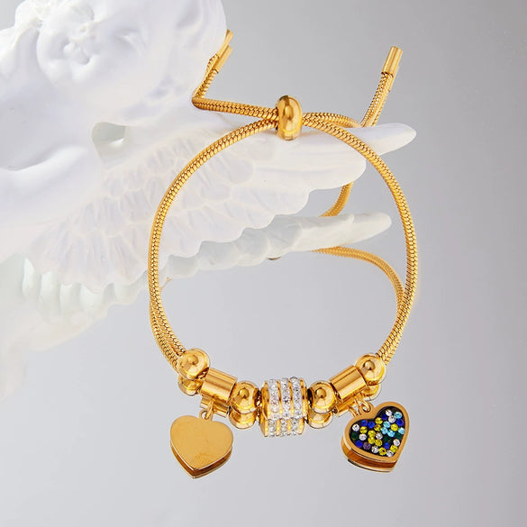 Wholesale Women's Geometric Heart Shape Diamondencrusted Stainless Steel 18K Gold Plated Love Bracelet Jewelry