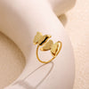 Wholesale Women's Geometric Heart Shape Inlaid With Gold Stainless Steel Doublelayer Butterfly Frosted Opening Adjustable Tail Ring Jewelry