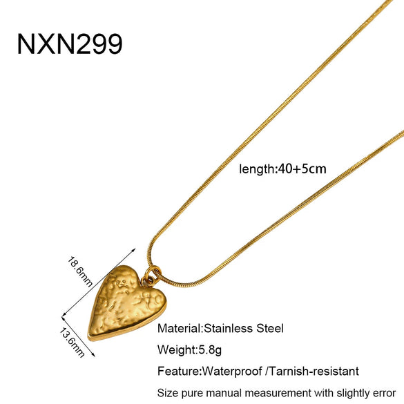 Wholesale Women's Geometric Heart Shape Stainless Steel Necklace With Vacuum Real Gold Plating In Pvd Furnace And Black Rope Chain