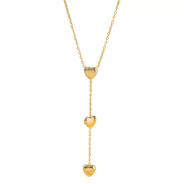 Wholesale Women's Geometric Heart Shape Titanium Steel 18K Goldplated Tassel Ochain Pendant Necklace