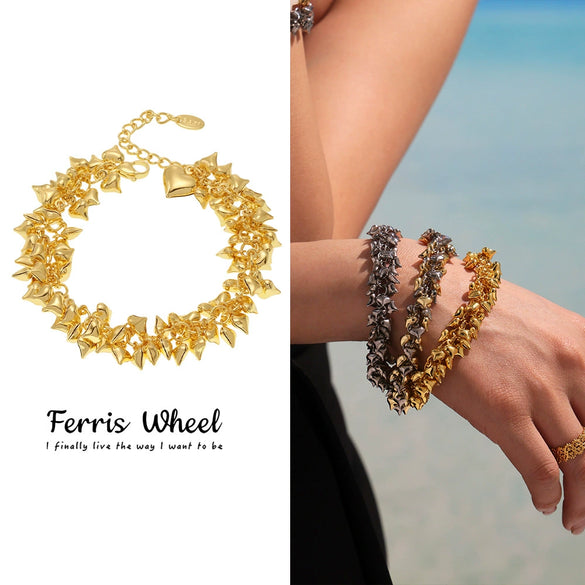 Wholesale Women's Geometric Heart Splicing Tassel Stainless Steel Goldplated Bracelet Fashionable Accessories