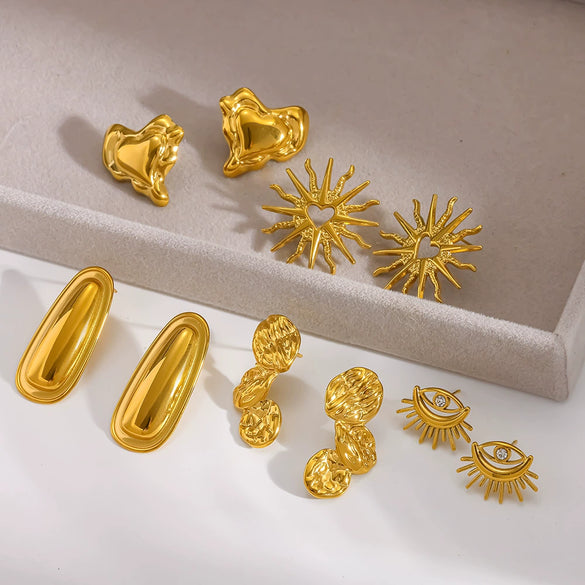 Wholesale Women's Geometric Heart Stainless Steel Vacuum Real Gold Plated Earrings