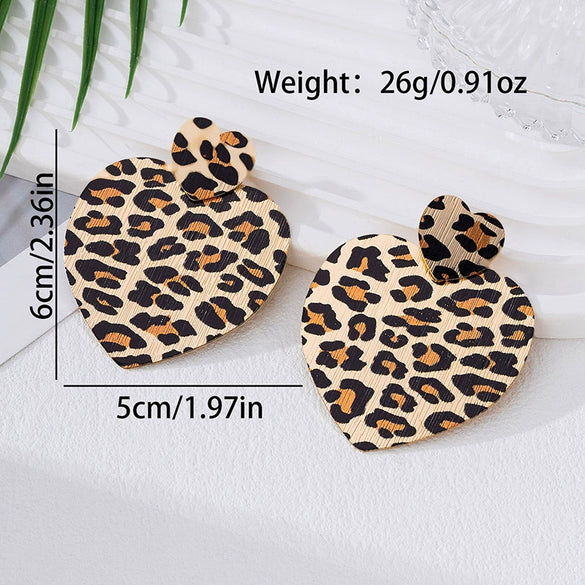 Wholesale Women's Geometric Heartshaped Leopard Print Alloy Electroplated Earrings