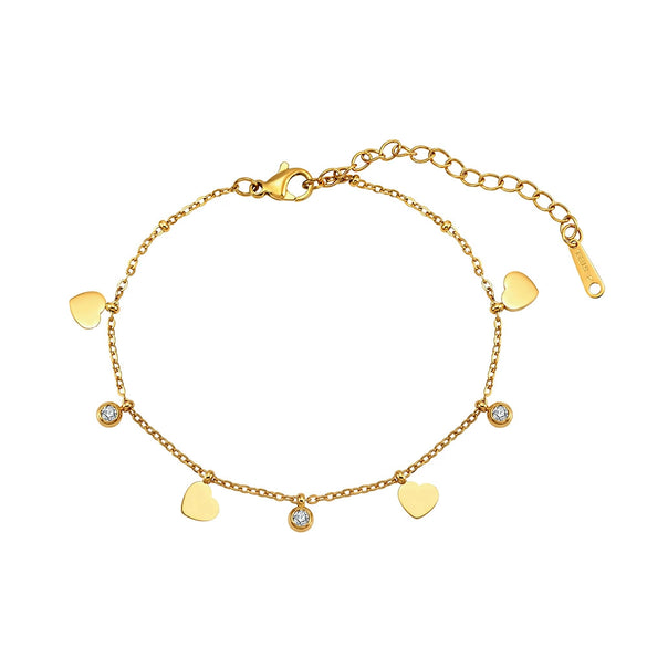 Wholesale Women's Geometric Heartshaped Rhinestone Stainless Steel Electroplated Bracelet