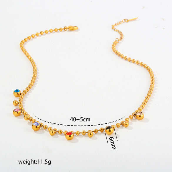 Wholesale Women's Geometric Heartshaped Rhinestone Stainless Steel Necklace With 18K Gold Electroplating