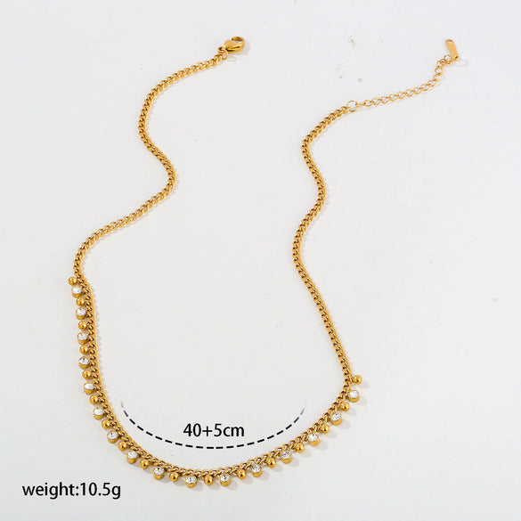 Wholesale Women's Geometric Heartshaped Rhinestone Stainless Steel Necklace With 18K Gold Electroplating