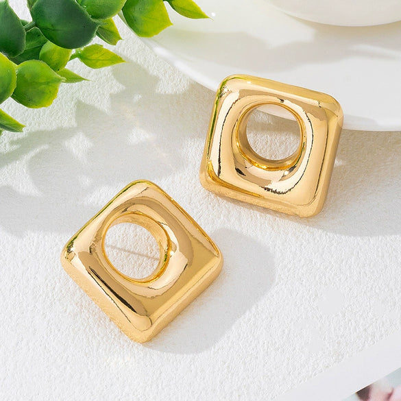Wholesale Women's Geometric Hollow Circle Square Alloy Electroplated Earrings