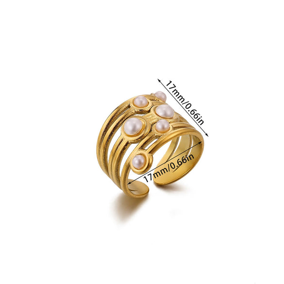 Wholesale Women's Geometric Hollow Flower Goldplated Inlaid With Gold Stainless Steel Zircon Ring With Fruit Shape And Pattern Light Luxury Style