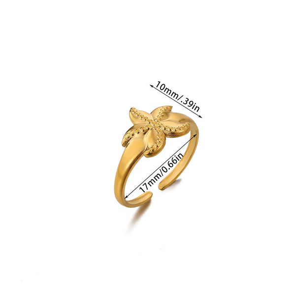 Wholesale Women's Geometric Hollow Flower Goldplated Inlaid With Gold Stainless Steel Zircon Ring With Fruit Shape And Pattern Light Luxury Style
