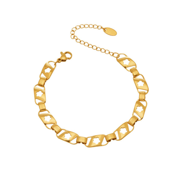 Wholesale Women's Geometric Hollow Flowershaped Stainless Steel Electroplated Bracelet