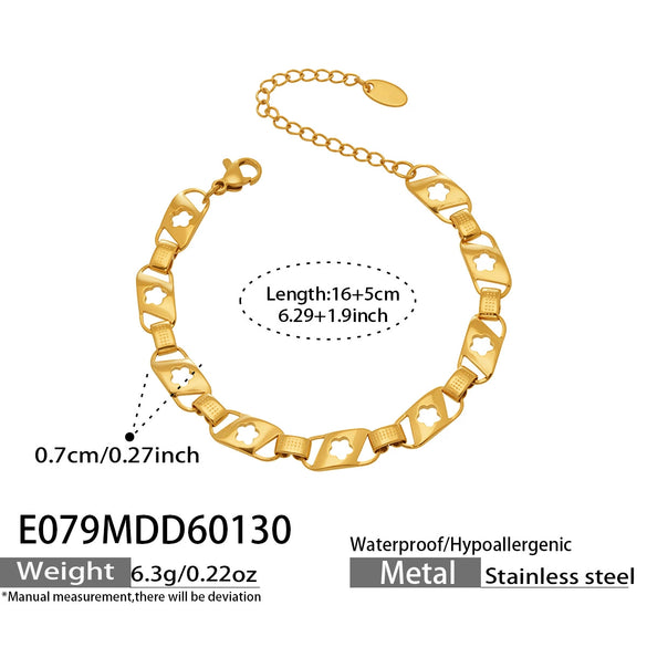 Wholesale Women's Geometric Hollow Flowershaped Stainless Steel Electroplated Bracelet