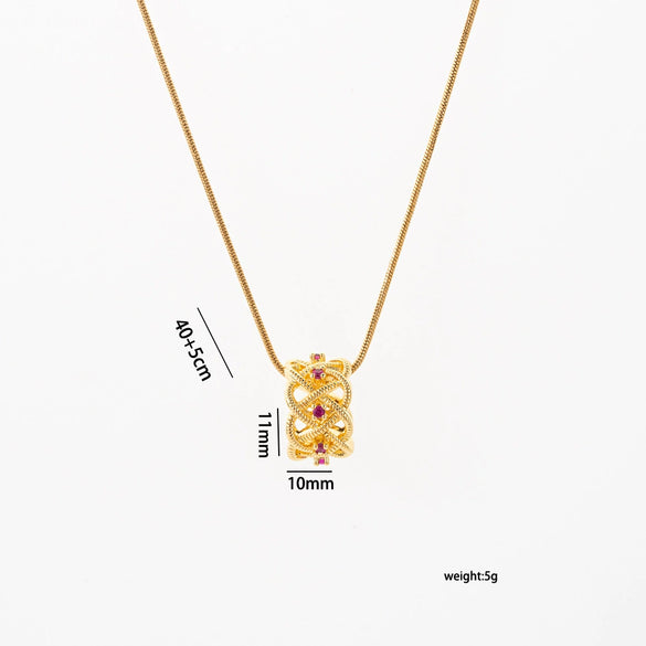 Wholesale Women's Geometric Hollowout Zircon Copper Necklace With Real Gold Plating
